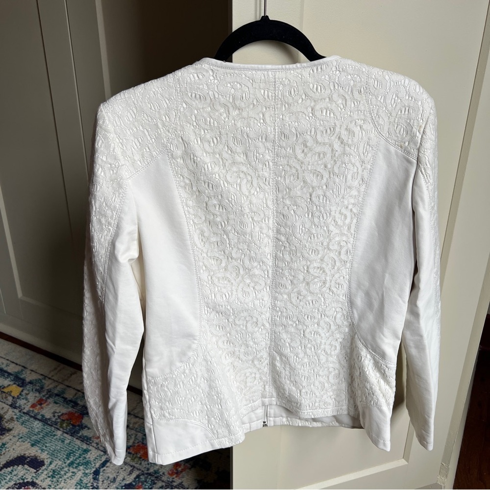 Yvonne & Marie for Revue White Faux Leather and Lace Zip-Up Jacket Size M - Picture 3 of 6